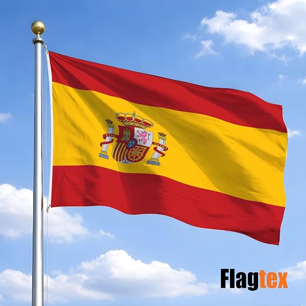 Spain Flag with Crest Small 3ft x 2ft (90cm x 60cm) - Spanish State Flag with Coat of Arms, National Crest Flag, European Country Banner Display - 2
