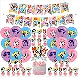 Power Girls Kawaii Cartoon Theme Birthday Decoration - Banner, Cake Topper, Latex Balloons for Kids Party Supplies