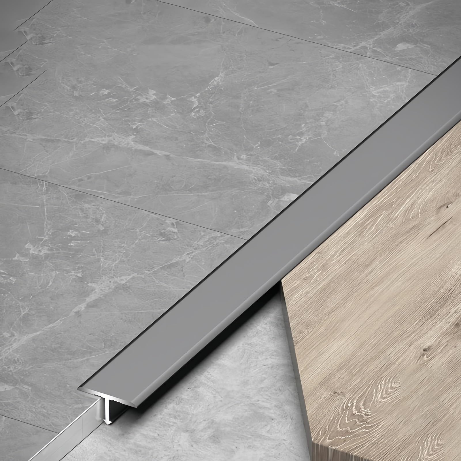 Jonction Carrelage Parquet 90cm* 3 Pièces Transit Profil en T Barre Aluminium Plate pour Une Installation Facile sur Sols Hétérogènes, pour Salon, Cuisine Et Salle(Grey,25mm)