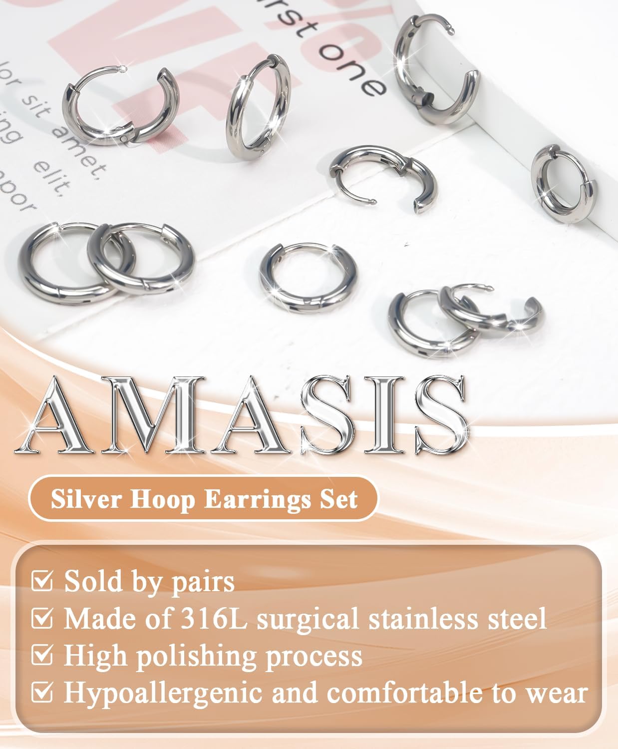 Surgical Steel Huggie Hoop Earrings & Flat Back Studs for Women Men, 6mm-14mm Small Hoops for Cartilage Helix Tragus Lobe, 1-10 Pairs Multiple Piercing Jewelry Set for Sensitive Ears