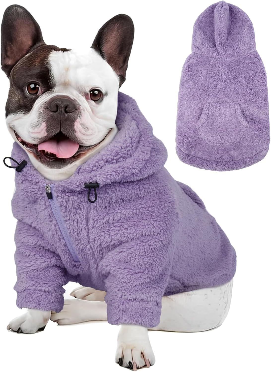 IDOMIK Fuzzy Dog Sweater with Adjustable Hood, Warm Fleece Dog Sweater Hoodie with Harness Hole & Pocket, Pullover Sweaters for Medium Dogs, Fuzzy Hooded Sweatshirt for Fall Winter Christmas,Purple,M Medium Light Purple