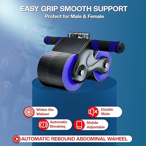 Miniatura 4 de Automatic Rebound Abdominal Wheel, Ab Roller Equipped with Spring Back Wheel for Abs Strength, Abdominal Wheel with Kneepad and Ergonomic Handle,
