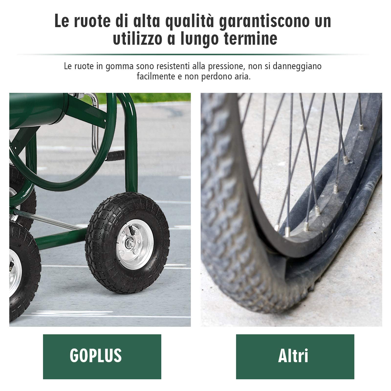GYMAX Carrello Avvolgitubo da Giardino in Metallo e Gomma,con Ruote e Cestello