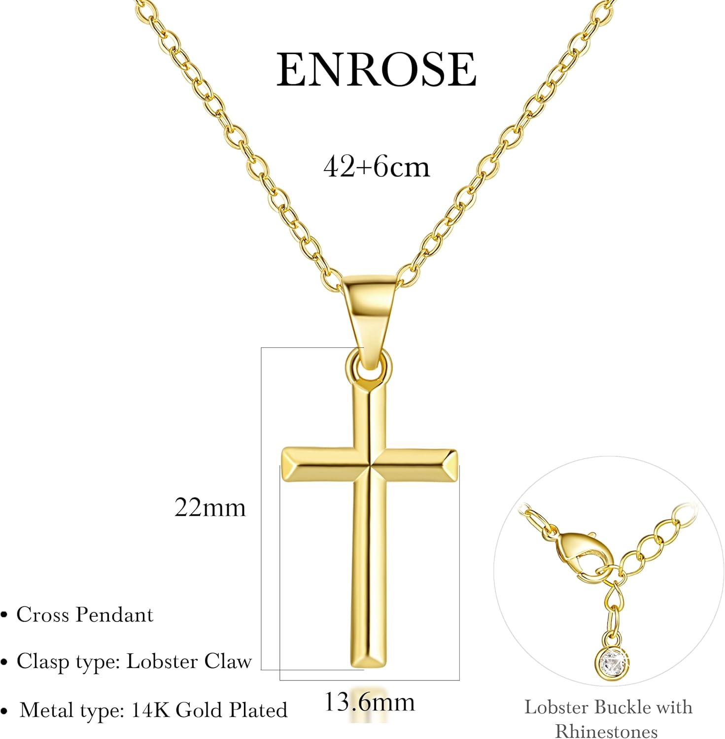 ENROSE 14K Gold Cross Necklace for Women Small Cross Necklace for Women 14K Gold Necklaces for Womens Trendy Modern Minimalist Inspiration Golden Jewelry for Womens Crosses Pendant (A-Cross) - Image 6
