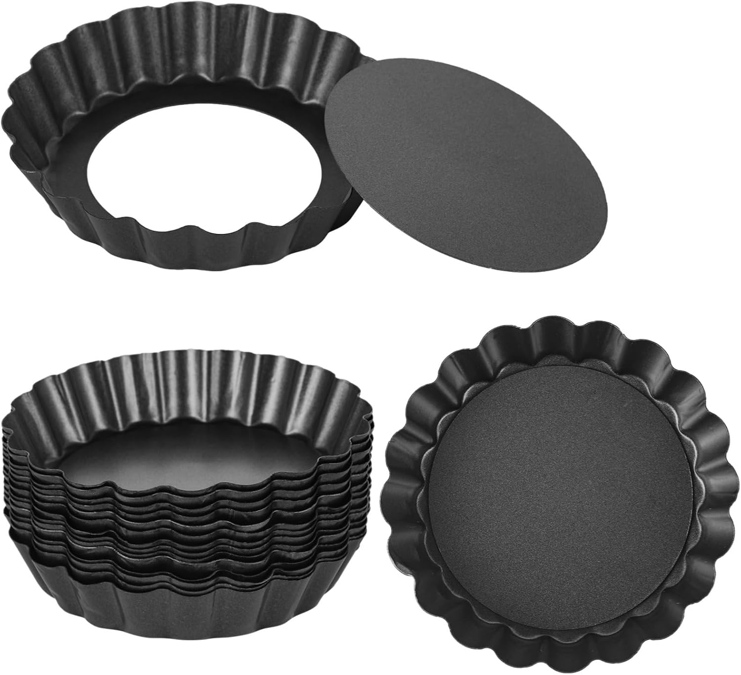 16 Pcs Metal Pie Pans for Desserts, Carbon Steel Mousse Pizza Molds, Mini Tart Pans, 3.9 Round Baking Molds with Removable Bottoms, Nonstick Fluted Quiche Pans