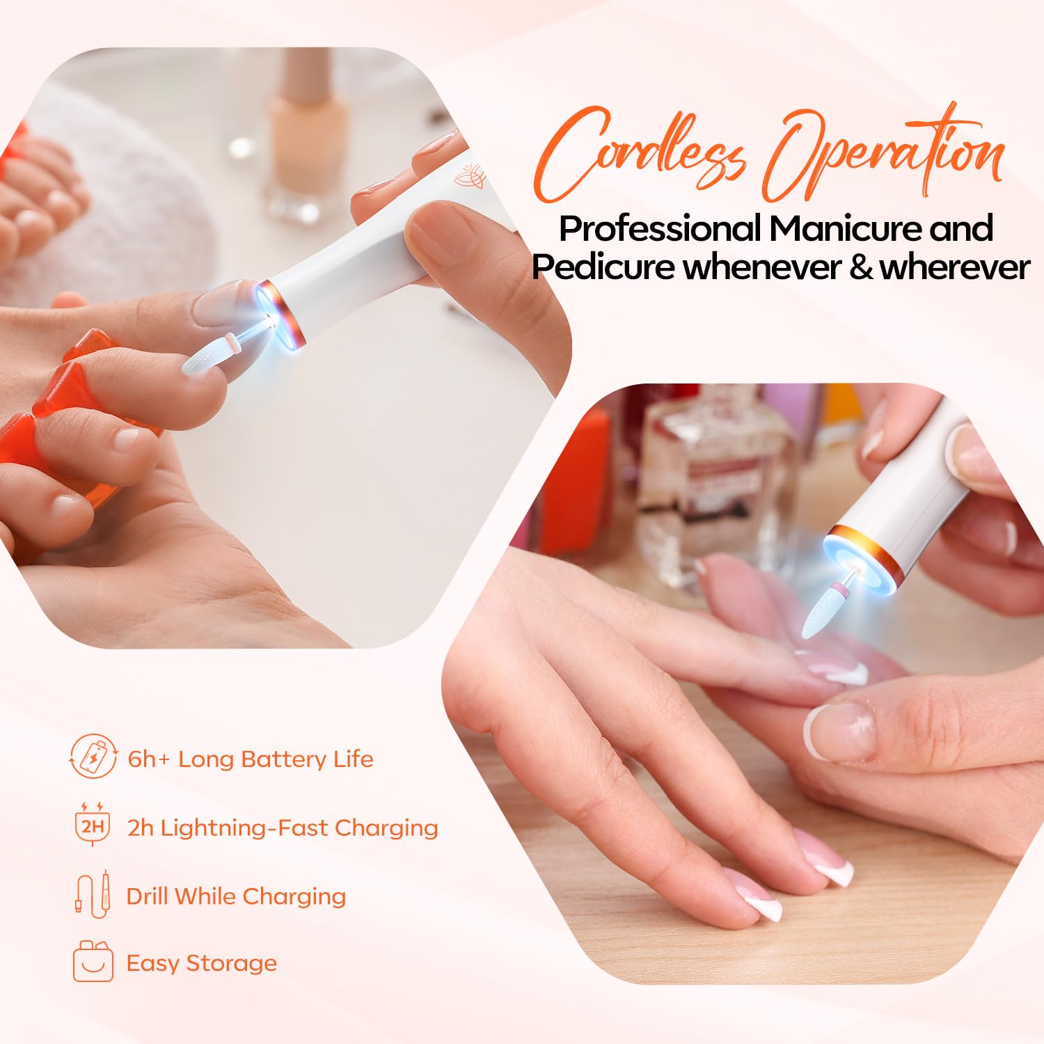 modelones Nagelfräser Kabellos, 13 in 1 Fräser für Gelnägel 25000 u/Min, Maniküre und Pediküre Set, LED Licht, Nagelfeile für Gelnägel- Acrylnägel- Nagelformen- Entfernen von Hornhaut Maniküre Set