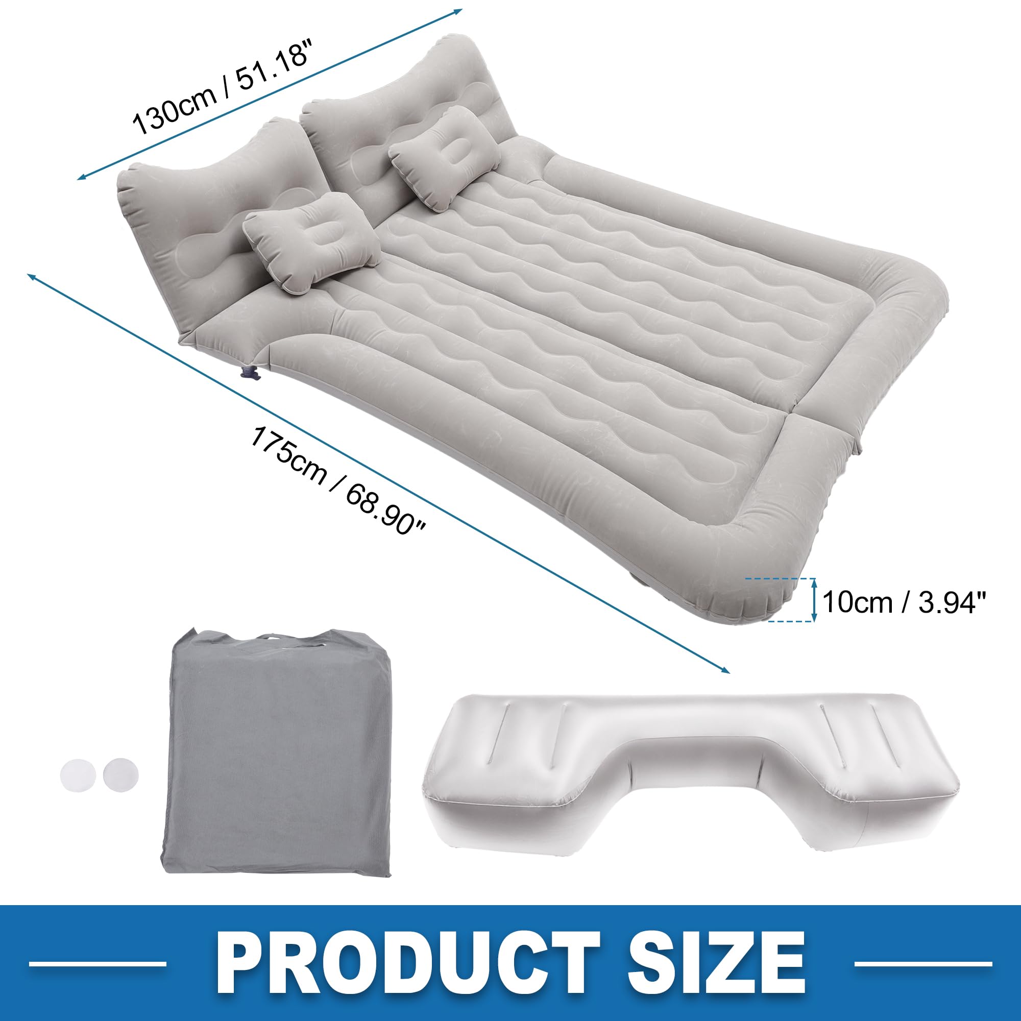 A ABSOPRO Colchón De Aire para Coche Cama De Camping Colchón De Aire Colchoneta De Dormir PVC Gris
