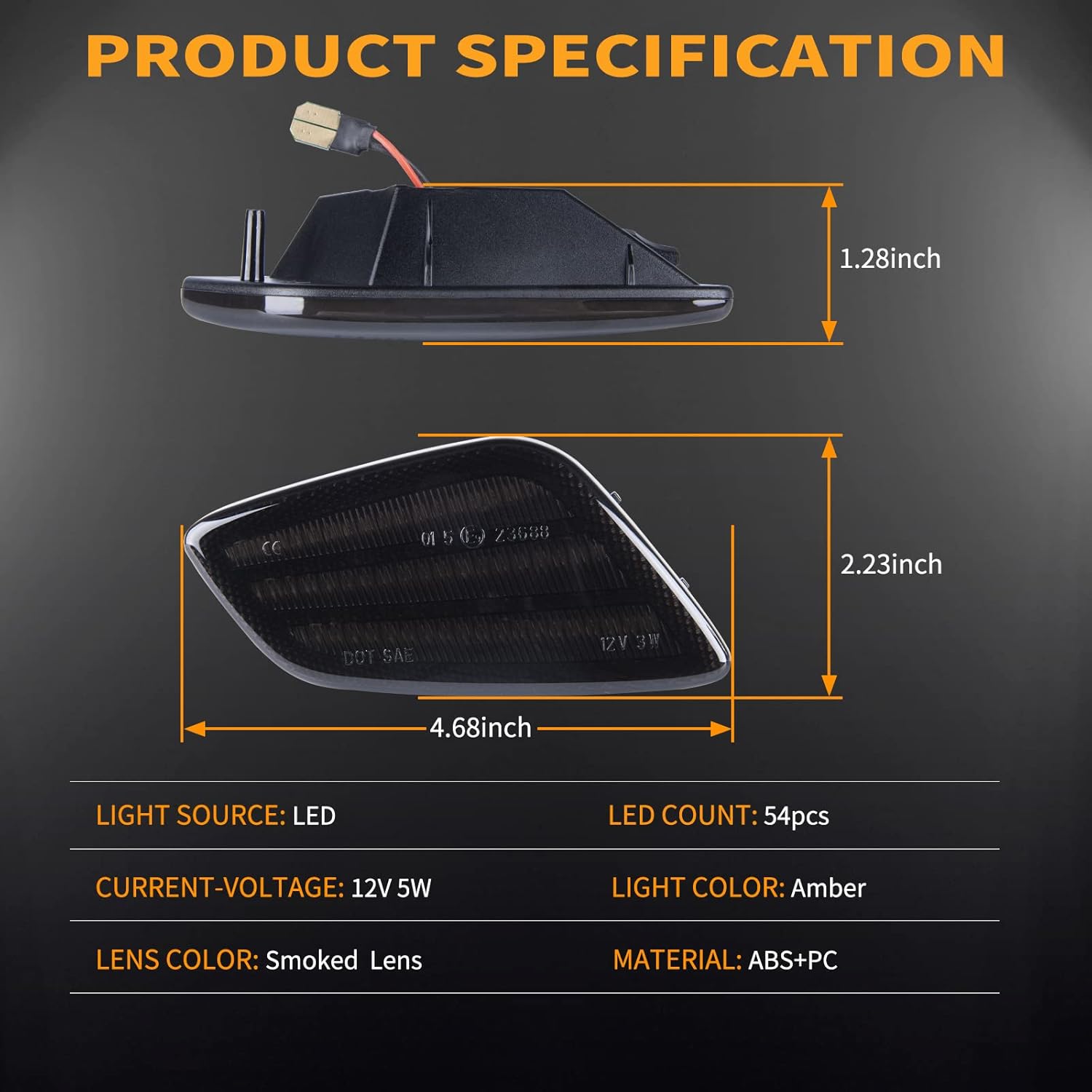 Gempro Led Side Marker Lights Front Signal Lamps for 1997-2006 Wrangler TJ 55155629AC 55155628AC Driver and Passenger, 2PCS (Smoked Len)