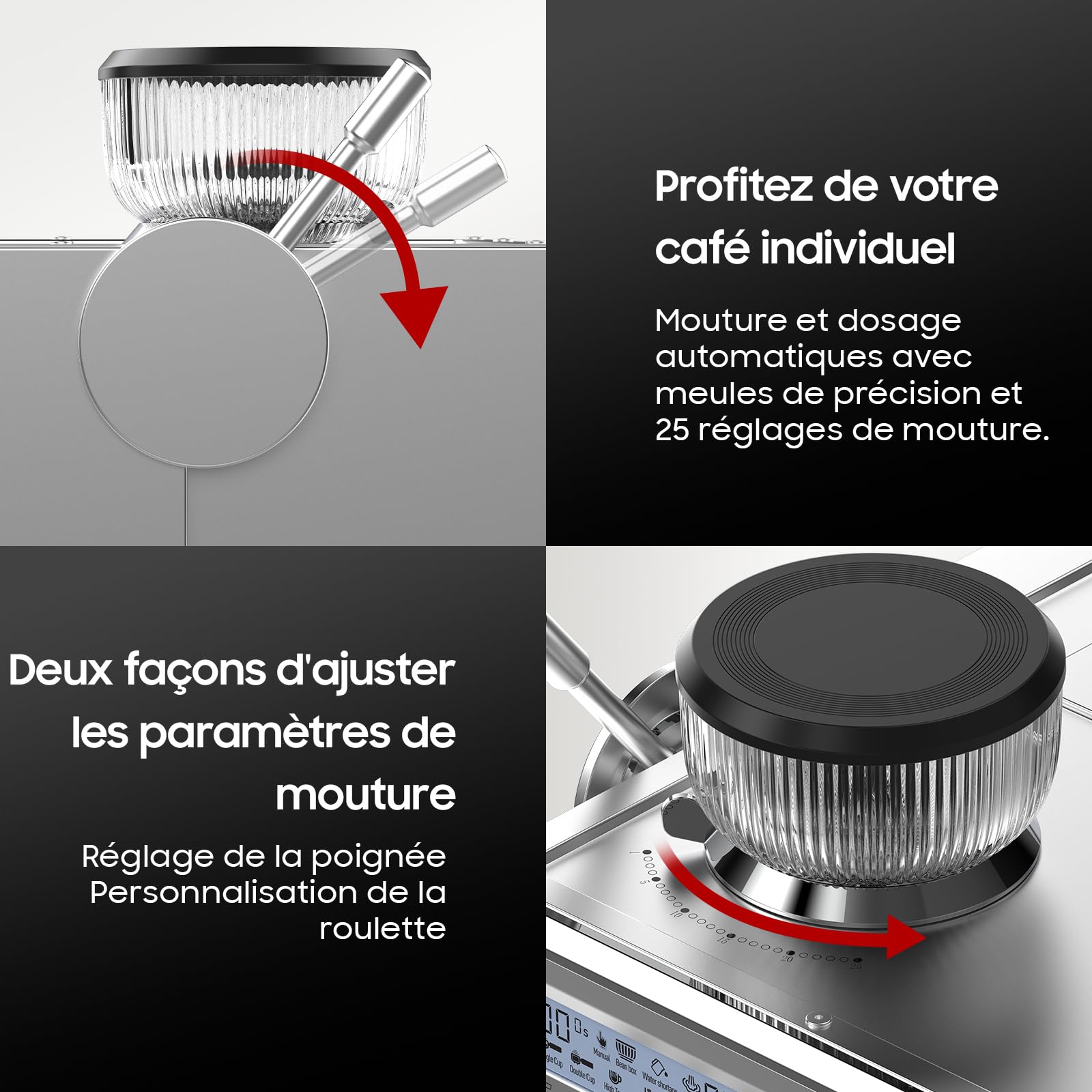 iceagle Machine expresso avec Pompe Italienne de 20 bar, Cafetière a Grain avec Broyeur, Machine à Café avec Mousseur à Lait, Kit Barista, 3 Températures, 25 Niveaux de Mouture, 1,6 litre, Acier Inox