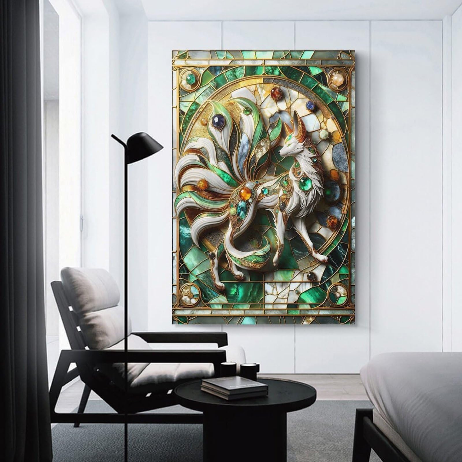 Junmoney Unframe-Nine Tailed Fox Kitsune Nine Tailed Fox Kitsune Wall Decor Canvas Print 24X36inch(60X90cm), For Lounge, Study, Hallway Or Flat Walls, Decorative Artwork With Broad Appeal