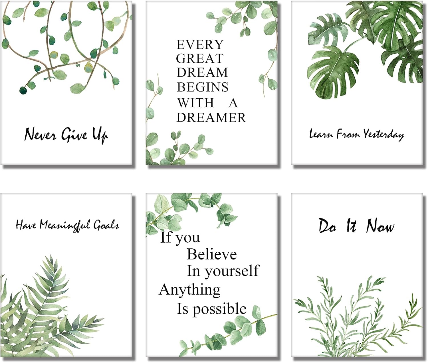 6Pcs Green Plants Motivational Wall Art Office Decor,Never