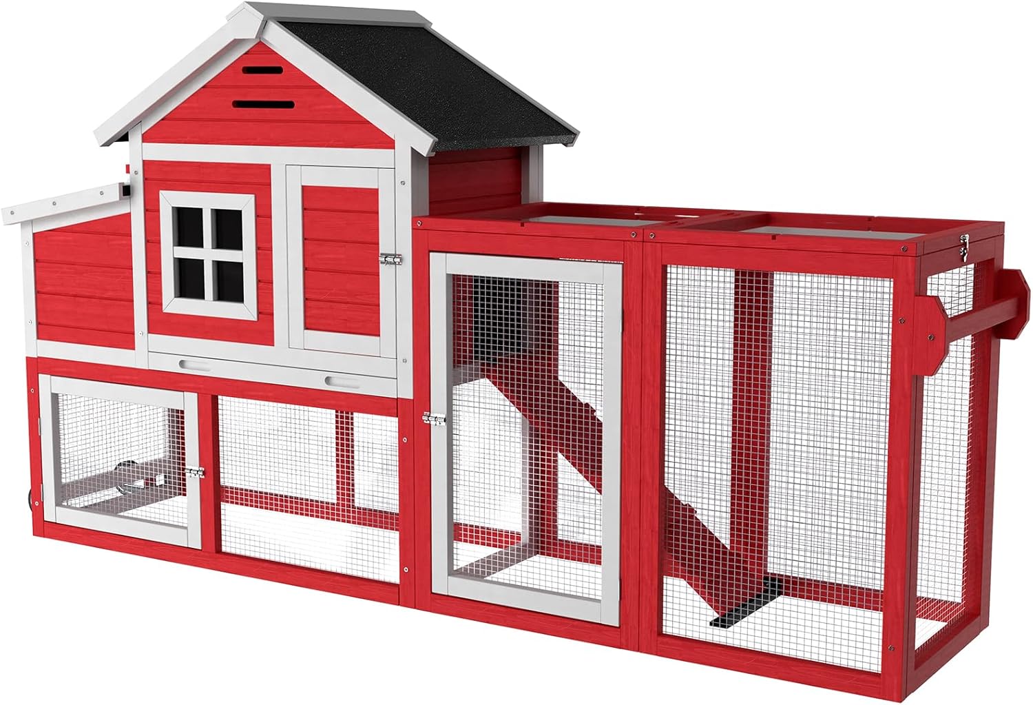 78.7" L Chicken Coop for Outdoor, Mobile Large Poultry Cage with Wheels, Nesting Box, Weatherproof Roof and Leakproof Pull-on Tray Hen House for 4-6 Chickens(Red)