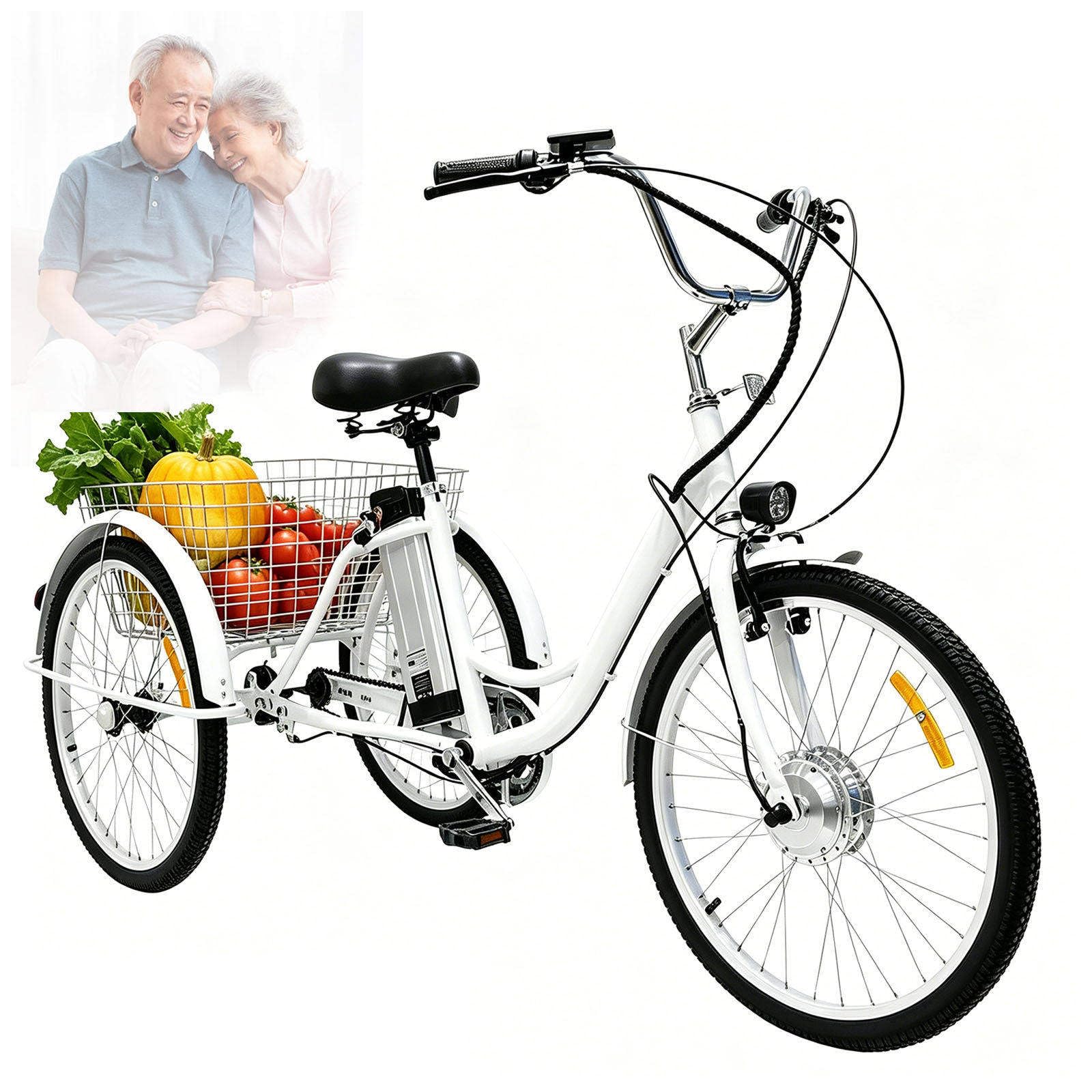 Tricycle électrique pour Adultes, Vélo à 3 Roues 24 Pouces, Grand Panier + écran LCD, Capacité De Charge 150 Kg, pour Les Achats Et Les Voyages des Personnes âgées Blue