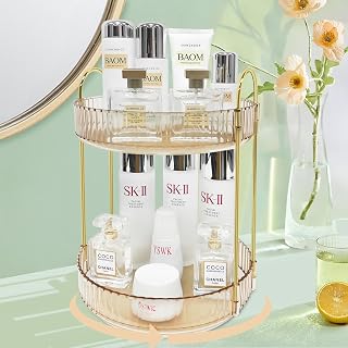 SPACY MAYA 360°Rotating Makeup Organizer for Vanity,Large Capacity Skincare Organizer,Dresser Storage for Cosmetic,Bathroom Countertop Organizer,Perfume Stand Holder,Spinning Makeup Shelving(Gold)