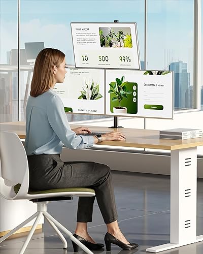Miniatura 8 de monTEK Soporte para monitor triple, soporte de escritorio totalmente ajustable para 3 pantallas de hasta 17"-32" y capacidad de 22 libras en cada