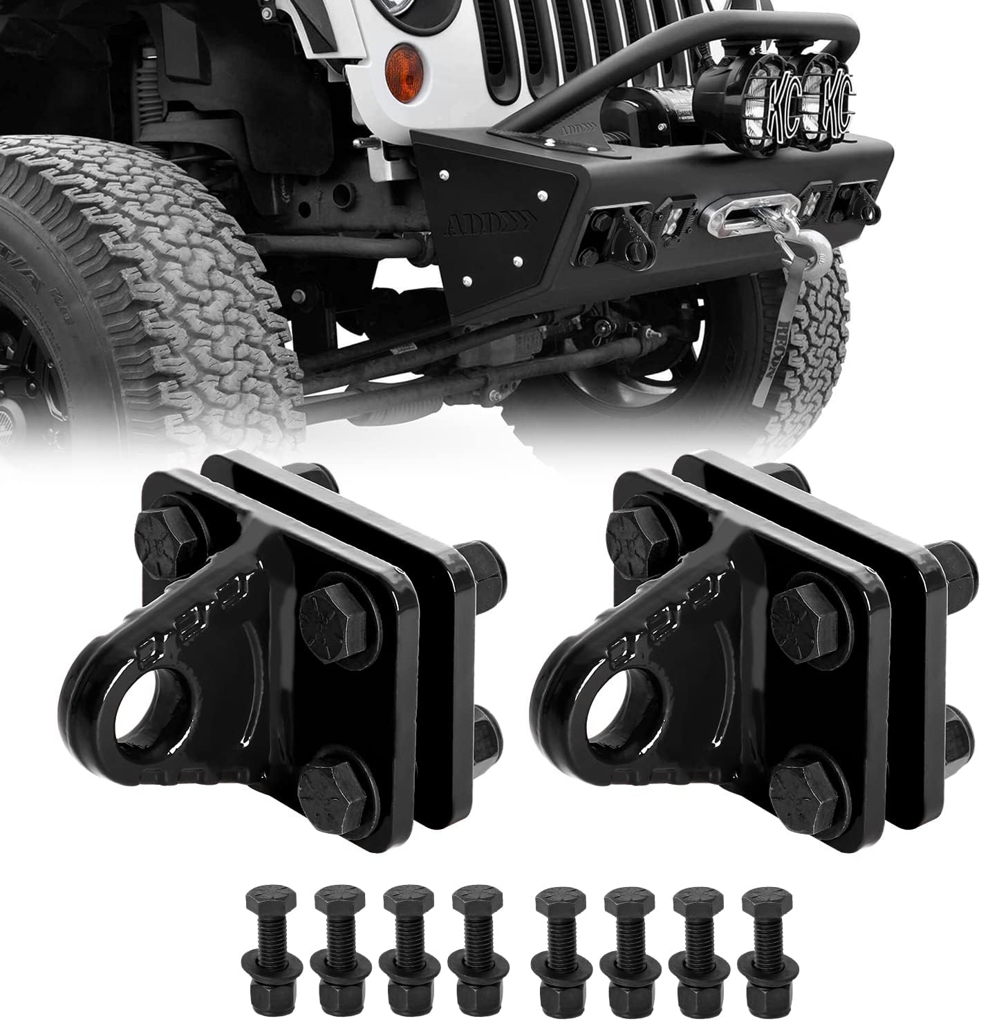 BESTZHEYU D-Ring Shackles Mount Fit for Bumper, Bucket, Car and Truck, 2 Pack 5 TON Bolt On Clevis Mount Bumper Shackle Bracket with Backer Plate Black