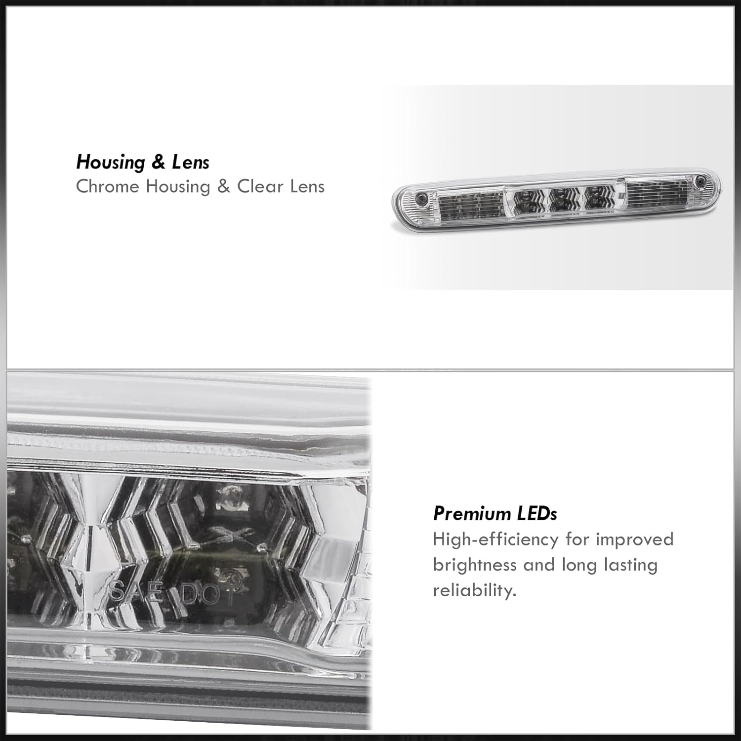 AJP Distributors High Mount 3RD Third Brake Light Cargo Roof Lamp Housing Assembly Bar Upgrade Compatible/Replacement For Silverado Sierra H3T 1500 2500 3500 HD 2007 2008 2009 2010 2011 2012 2013 2014