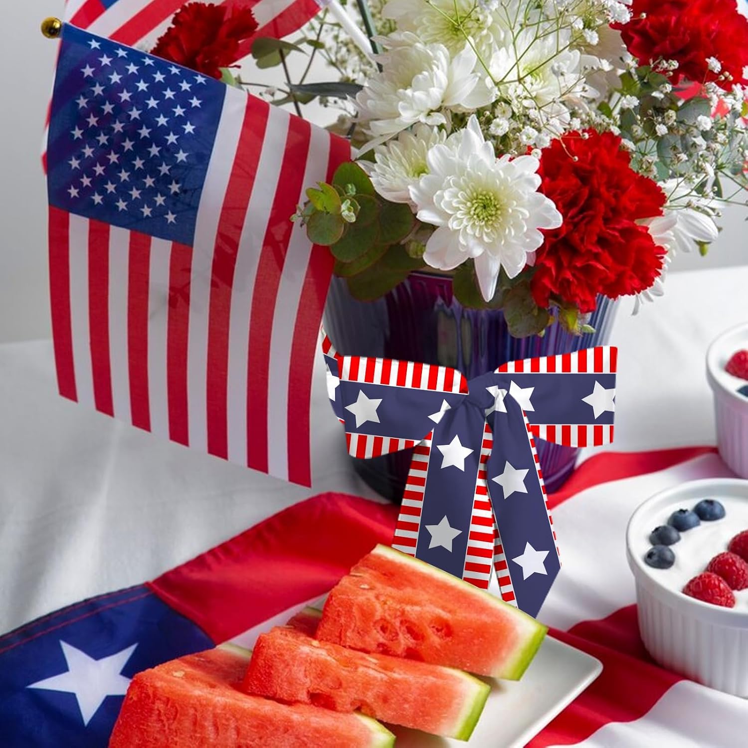 4th of July Wreath Sash for Front Door, 4.5" x 56" Patriotic Satin Ribbon Wreath Accessories Red Blue Stars and Stripes Sash for Embroidery Monogram Indoor Outdoor Memorial Day Decorations