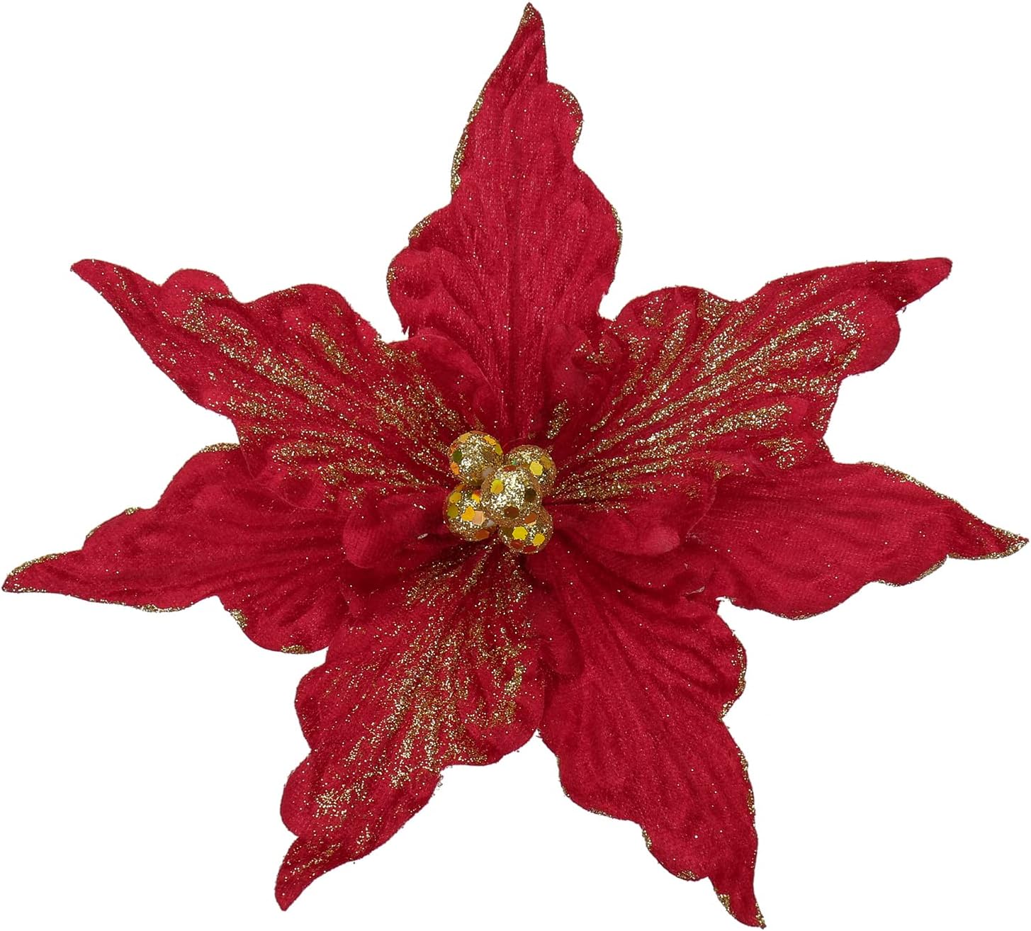 8 pcs Large Christmas Flowers Decorations Glitter Poinsettia, 9'' Red