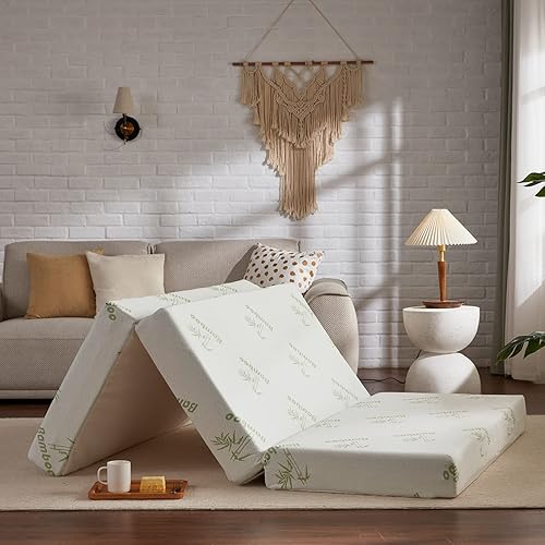 Miniatura 13 de SINWEEK Colchón plegable de espuma viscoelástica, cubrecolchón plegable de 4 pulgadas, cama de invitados certificada CertiPUR-US con funda de