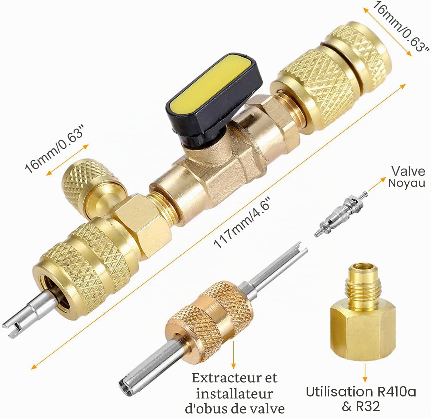 Outil d'installation de Valve R410A R22 avec Double Port SAE 1/4 et 5/16 pour système de climatisation R404A R407C R134A R12 R32