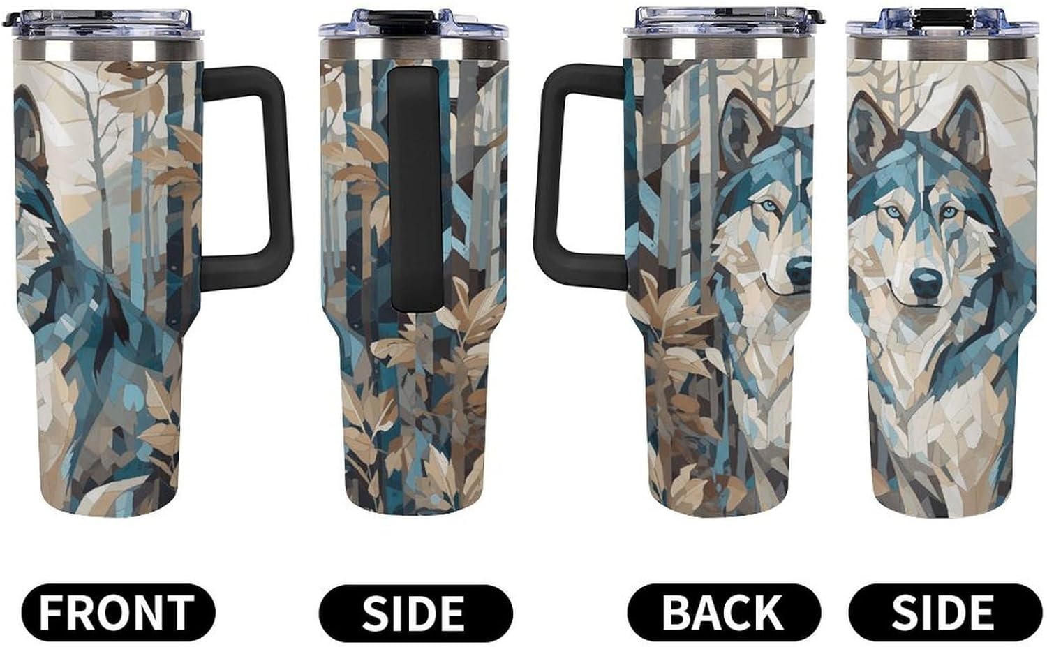 Large Car Cup with Handle&Lid Fashion Hand Drawn Dog Pattern Tumbler Sturdy Insulated Water Bottle Stainless Steel Vacuum Travel Mug Portable Coffee Cup for Home Outdoor 40 Oz Black-style