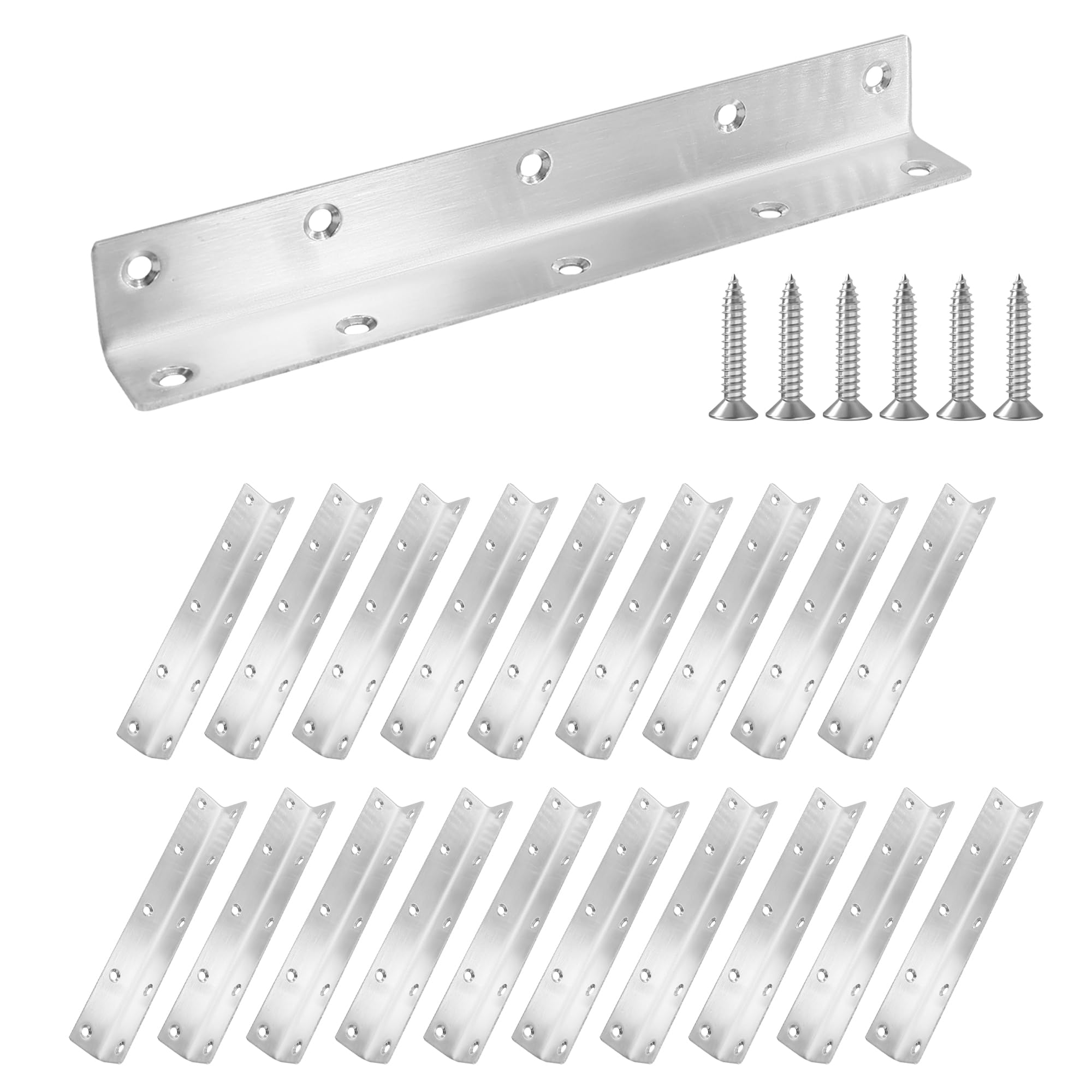 Lot de 20 équerres d'angle robustes en forme de L de 20,3 cm pour étagères, équerres d'angle en acier inoxydable argenté poli pour bois