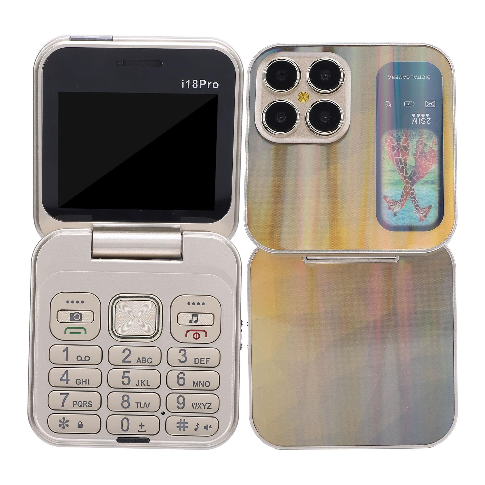 Luocute Cellulare Flip, Telefono Cellulare Pieghevole Dual SIM con Schermo da 2,4 Pollici con Pulsanti Grandi e Display a Doppio Schermo, Lettura Chiara e un Uso Multifunzionale, (GOLD)