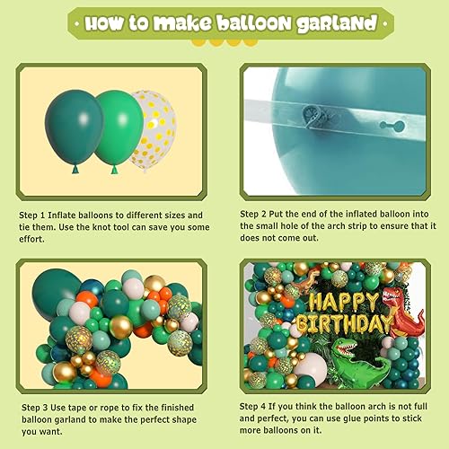 Miniatura 4 de Amandir Kit de guirnalda de arco de globos de dinosaurio de 165 piezas, color verde salvia y naranja, 6 globos de aluminio de dinosaurio, globos de