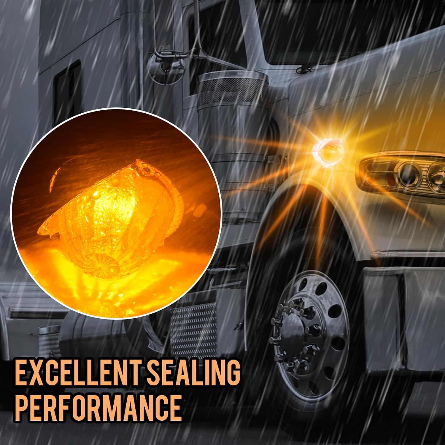 2PCS Single Face Amber Watermelon Turn Signal Side Marker Lights | for 12v-24v Semi Trucks Trailers, LED Pedestal Fender Lights with Visor, Low High Brightness, Starburst Pattern, PC Lens