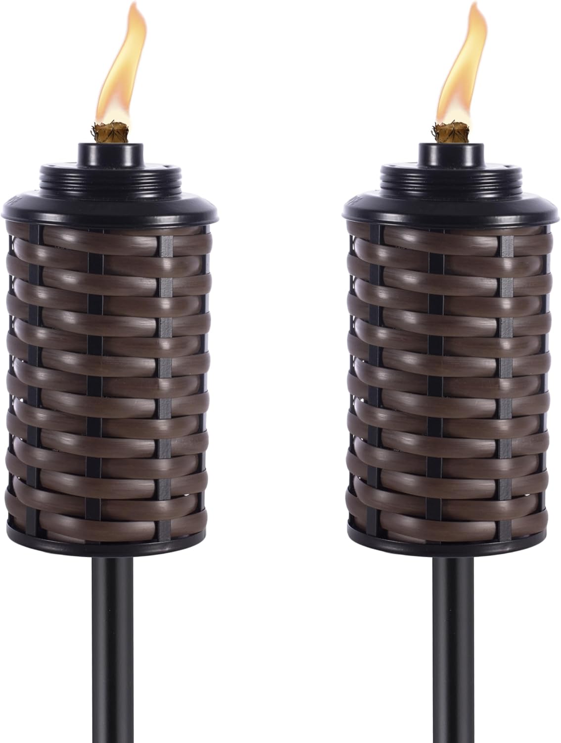 TIKI Brand Easy Install Bali Brown 65 Inch Torch, Outdoor Decorative Lighting for Lawn Patio Backyard, Bamboo Wrapped Torch, 2 - Pack, 1124124