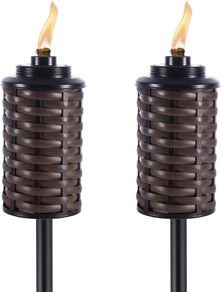 TIKI Brand Easy Install Bali Brown 65 Inch Torch, Outdoor Decorative Lighting for Lawn Patio Backyard, Bamboo Wrapped Torch, 2 - Pack, 1124124