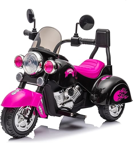 Motocicleta eléctrica para niños con 3 ruedas con faros LED, adelanteparadamarcha atrás, recargable de 6 V para niños y niñas (rosa)