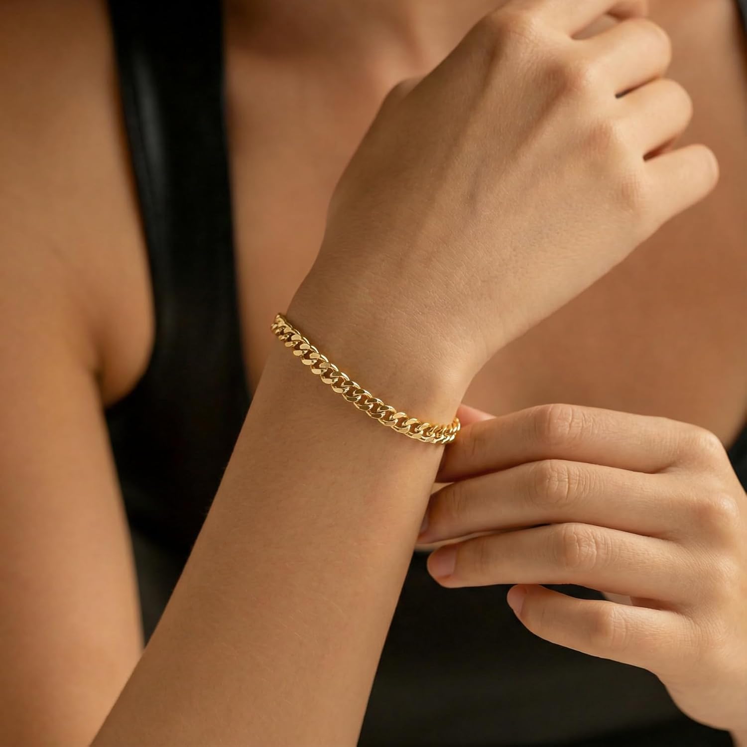 14K Gold Bracelets for Women Men Bracelet Dense Cuban Link Gold Chain Dainty Gold Bracelets Gifts for Women 6.5/7/7.5/8/9 in - Image 6