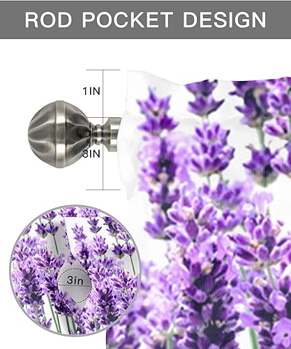 Miniatura 9 de Cortina de cenefas de lavanda púrpura pastoral para cocina, cafetería, cenefa floral de primavera de 42 x 12 pulgadas, bolsillo para barra, cortinas