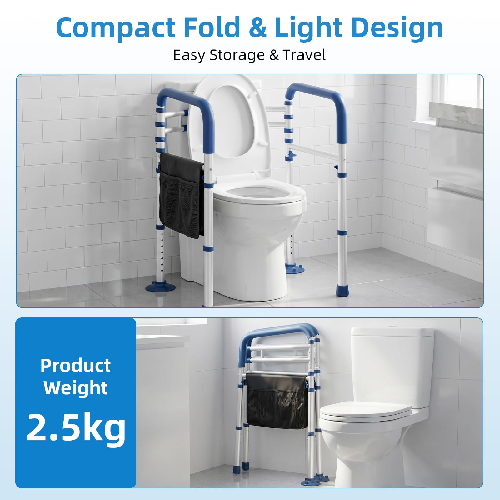 Toiletten-Sicherheitsgriffe, Verstellbarer, klappbarer WC-Stützrahmen aus Aluminium, rutschfeste Griffe, mit verstärktem Aluminiumlegierungsrohr, für Schwangere Verletztebis 150 kg