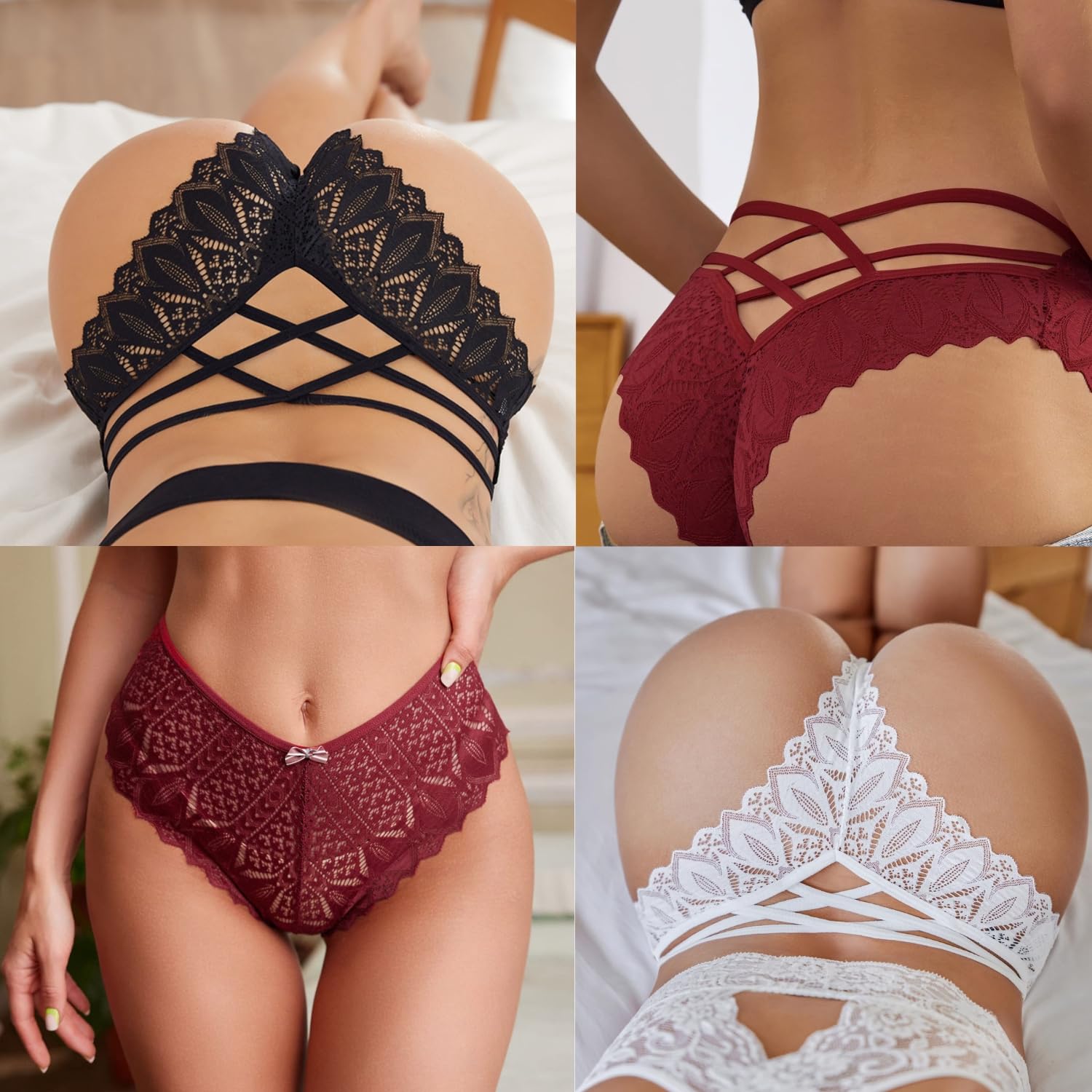 GXNRHG Seksowne majtki z koronką w kwiaty krzyżowane na plecach figi bikini niski wzrost bezczelna bielizna drążą figi miękkie rozciągliwe Hipster śliczne stringi