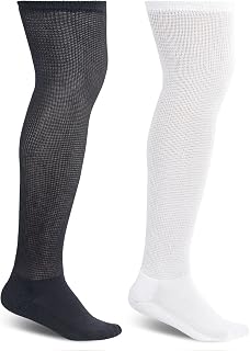 Athlemo Women&Men Bamboo Diabetic Socks 2 Pairs Loose Fit Non-Binding Over the Knee Seamless Breathable Anti-odor, White/Black(2pairs), 10-13