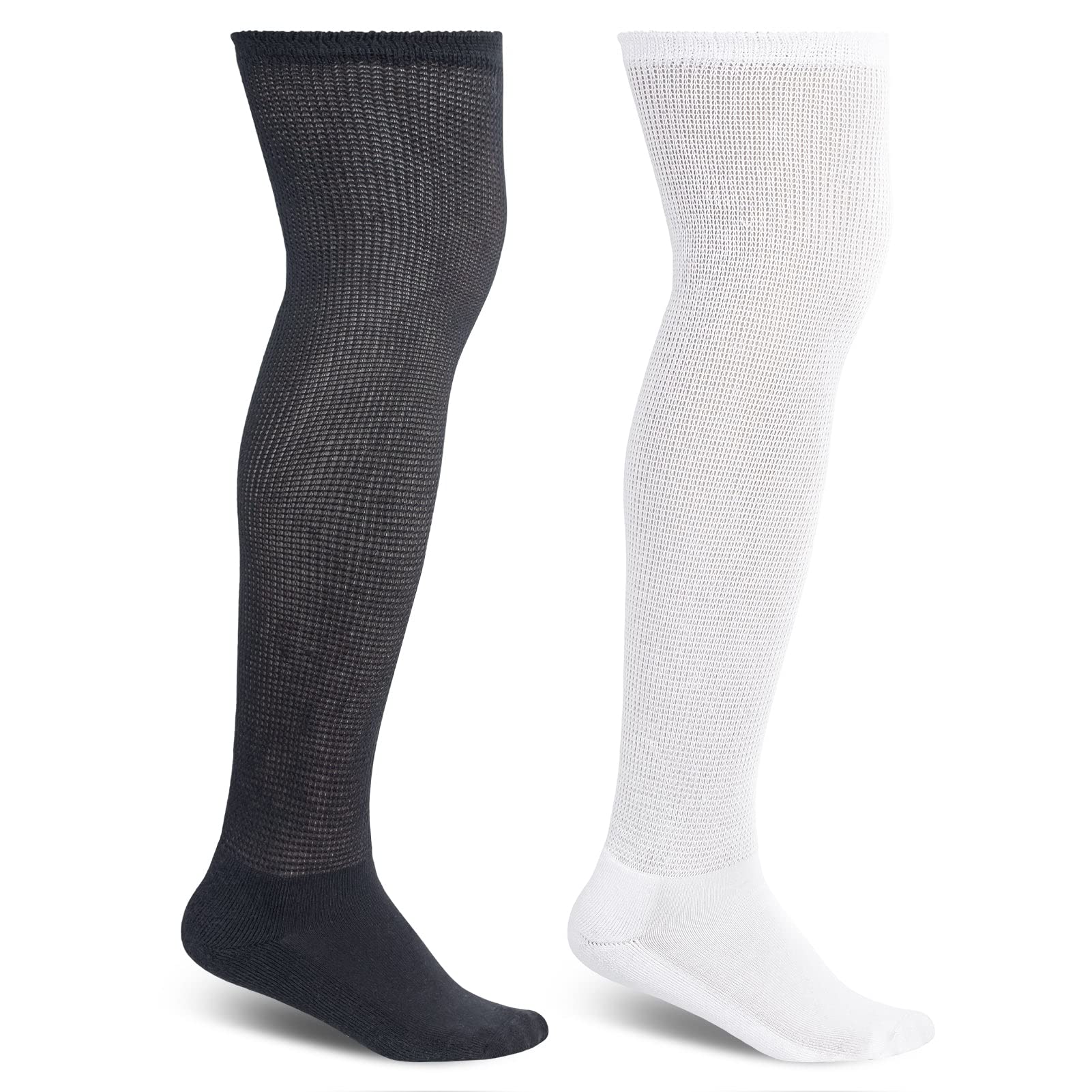Athlemo Non-Binding Over the Knee Diabetic Socks for Men, 4 Pairs Circulatory Socks with Cushion Sole(Black&White, 9-11)