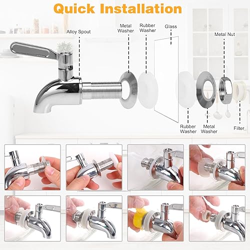Miniatura 4 de Moretoes Dispensador de bebidas de vidrio para fiestas, dispensador de bebidas de 2 galones con soporte para jugo y té helado, dispensador de jarra