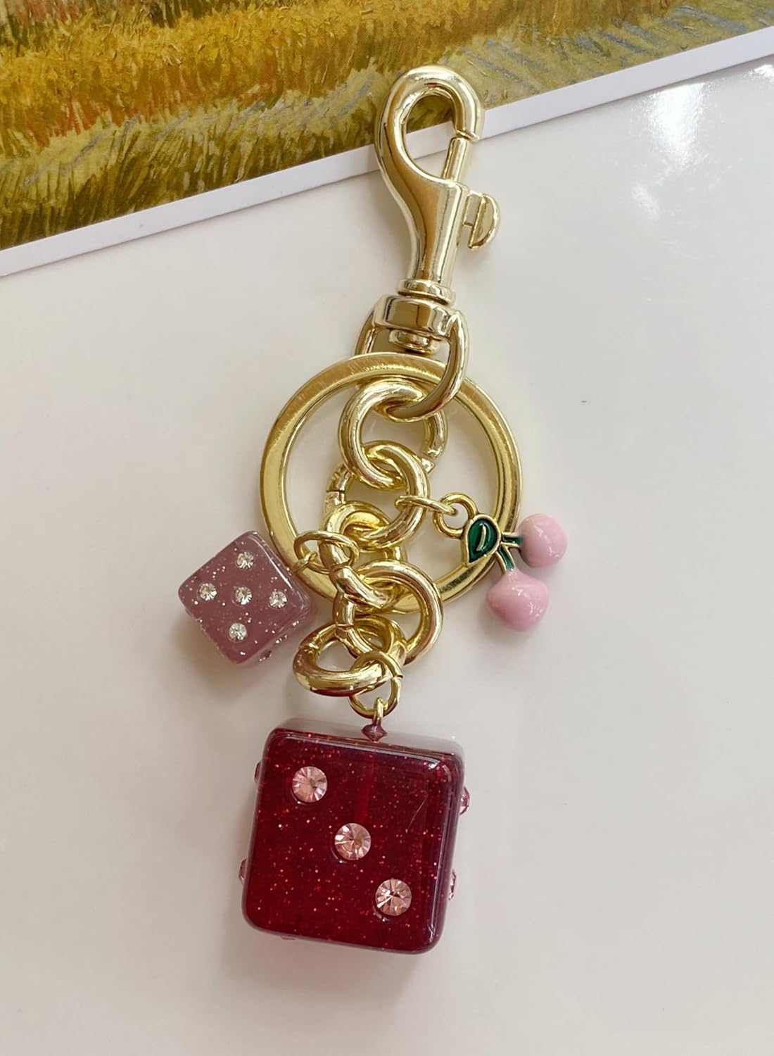 Dice Bag Charm Keychain for Women Cute Purse Charms with Gold Clip for Handbags or Keys - Image 2