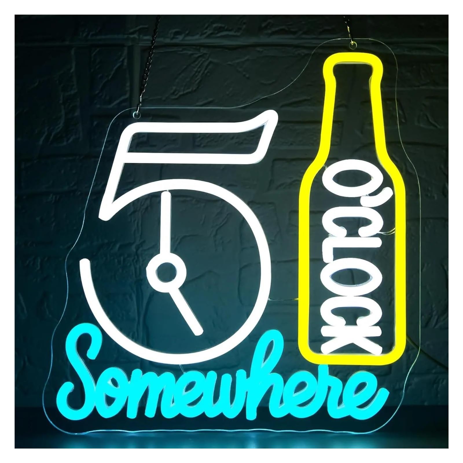 Hanging Art Neon Signs 5 O'clock Somewhere Neon Sign Beer LED Light USB Dimmable For Party Hotel Club Man Cave Bar Wall Decor 39.5cmx37.5cm