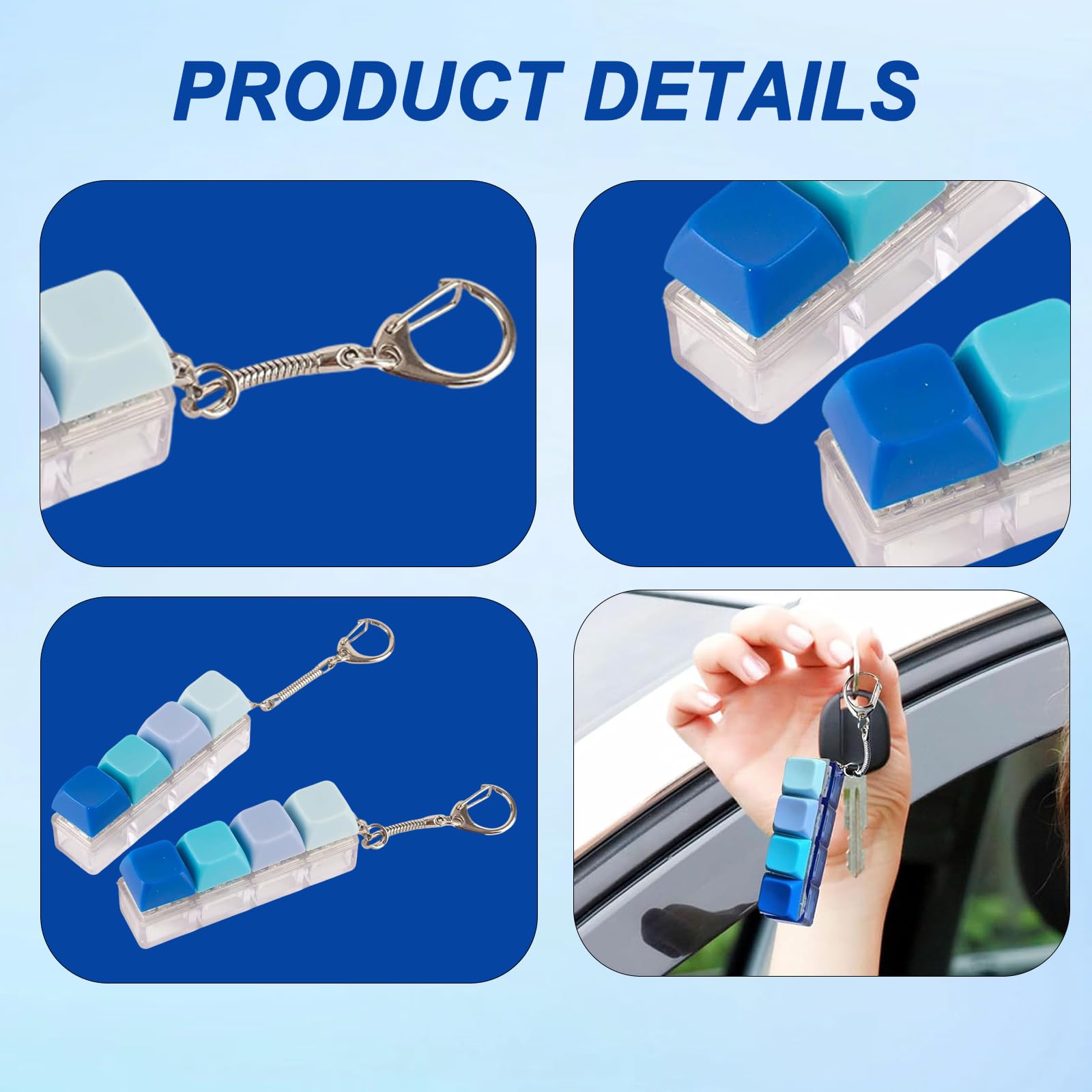 Pence & Moon Collective 2 PCS Fidget Keyboard, 4 Keys Decompression, with Gradient Blue Keycaps for Office to Relief Stress Pass - Image 3