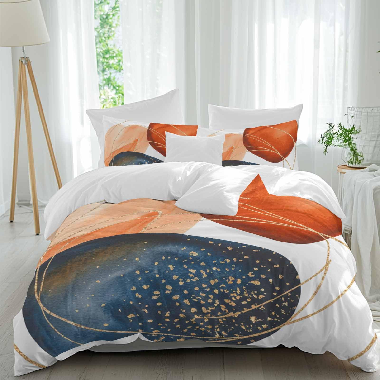Twin Bohomia Geometric Duvet Cover Set Washed Soft Microfiber Bed Comforter Duvet Cover Sets with Ties Zipper Bedding