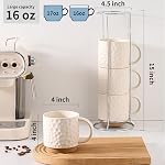 Nihow Ceramic Coffee Mug Set of 4, 16OZ Stackable Coffee Mug Set with Stainless Stand,Large Cup Set for Cappuccino,Tea,Hot/Cold Drinks,Dishwasher & Microwave Safe,Matte White