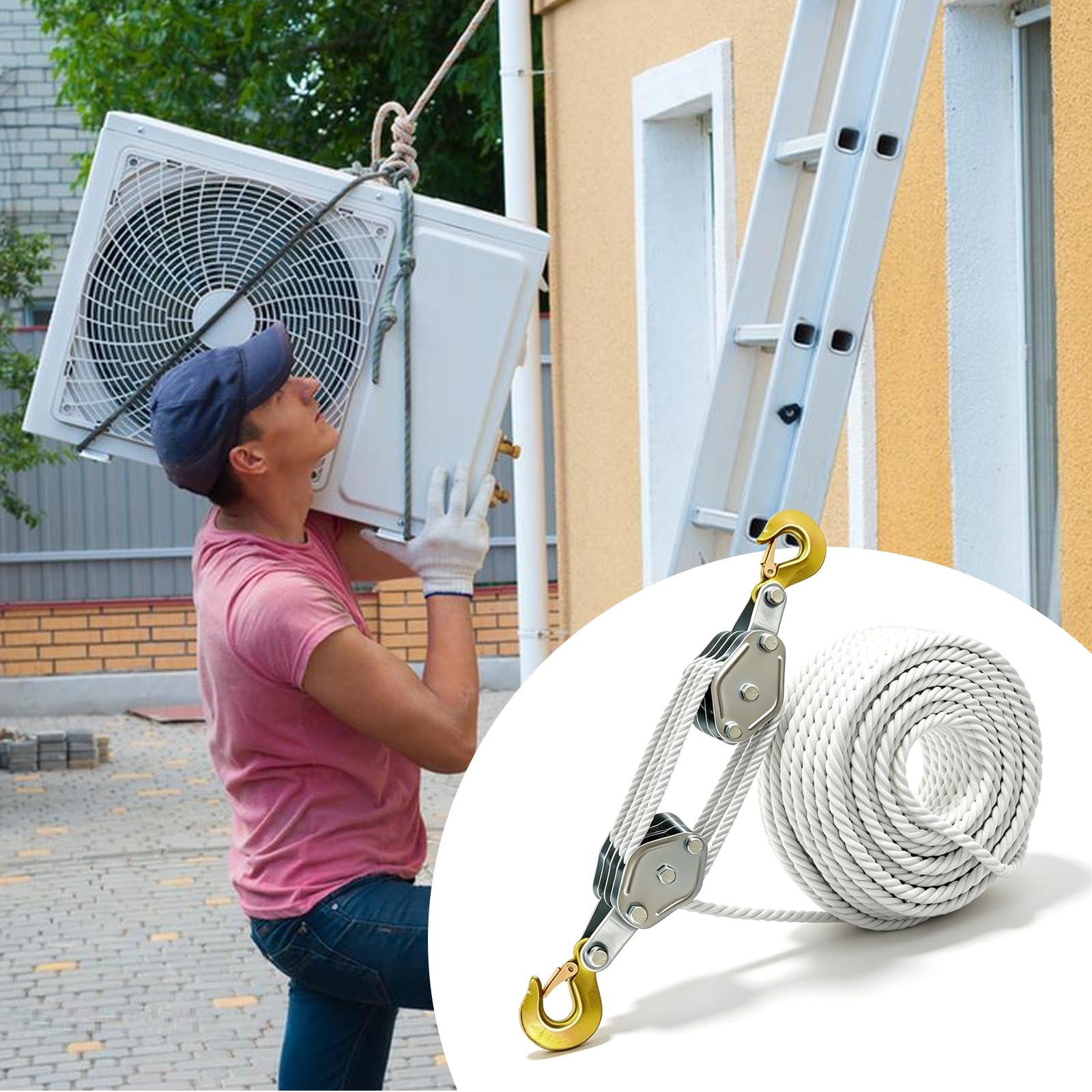 Poulie Lourde Avec Frein À Câble En Nylon De 20m, Poulie Avec Frein À Câble, Poulie Pour Charges Lourdes 4400 Lb, Économie De Travail 8:1 Pour Chasse, Entrepôts, Garages, Levage D'objets Lourds