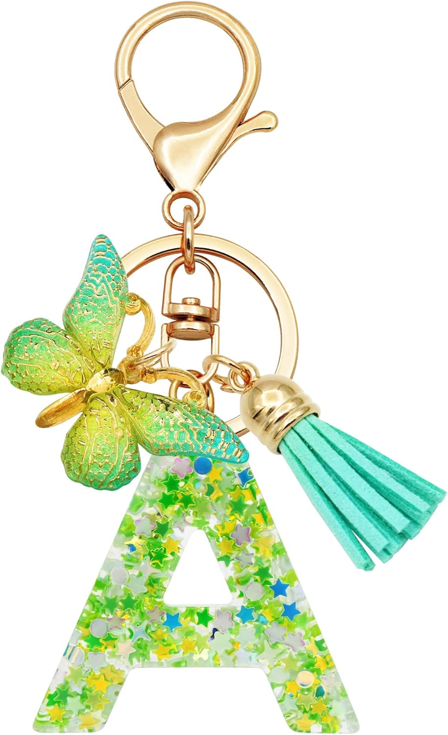 TTYY Initial Letter Keychain for Women Gift for Young Teenage Girl Gifts for Christmas to Mom Daughter green tassel