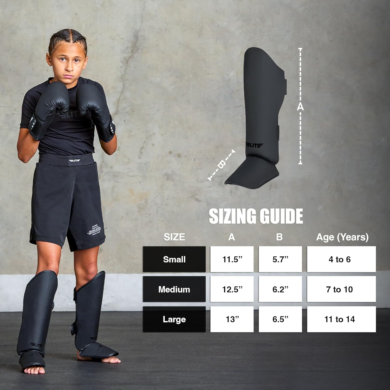 Elite Sports Muay Thai MMA Kickboxing Boys and Girls Shin Guards for Age 4 to 14 Years, Instep Guard Sparring Protective Leg Shin Kick Pads for Kids - Image 4