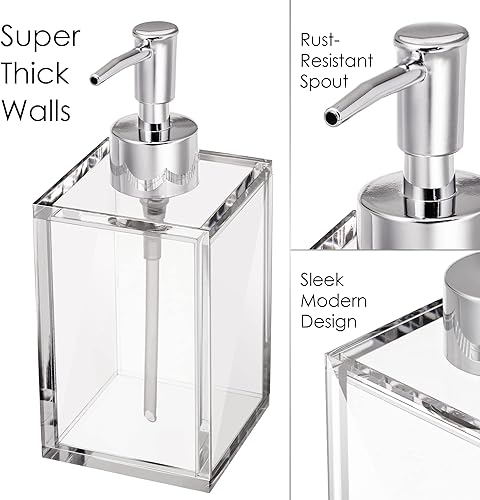 Miniatura 2 de Dispensador de jabón líquido de manos recargable de acrílico transparente con bomba de acero inoxidable a prueba de óxido, dispensador de jabón