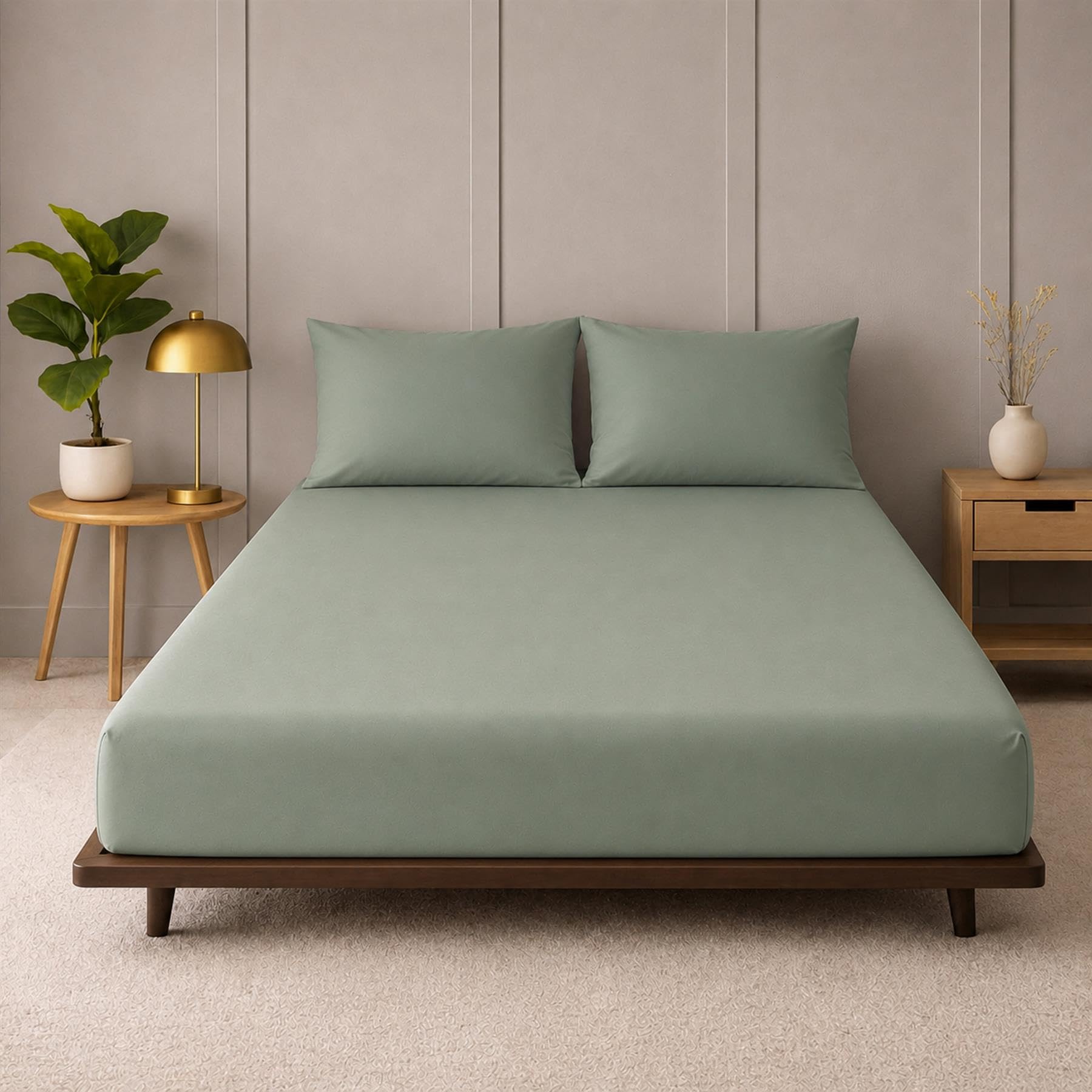 Adore Home Single Fitted Sheet Set With 1 Pillowcase, Green